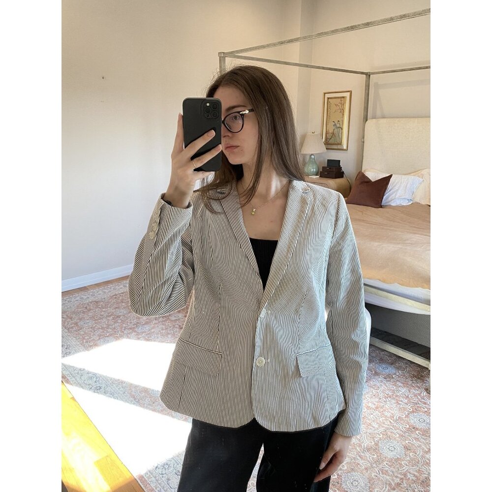 Talbots Navy & White Seersucker Blazer Women’s Size 12 – Preppy Classic Summer W